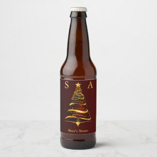 Chic elegant Gold Christmas Tree Monogram Wedding Beer Bottle Label