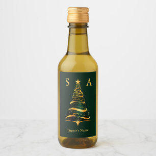 Chic Elegant Gold Christmas Tree Monogram Wedding Wine Label
