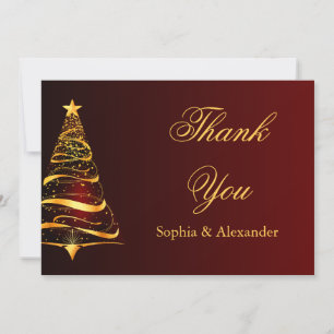 Chic Elegant Gold Christmas Tree Thank You Wedding Card
