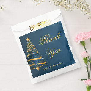 Chic Elegant Gold Christmas Tree Thank You Wedding Favour Bags