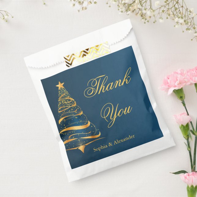 Chic Elegant Gold Christmas Tree Thank You Wedding Favour Bags (Sealed)