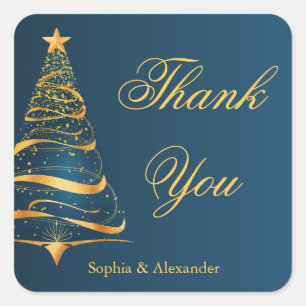 Chic Elegant Gold Christmas Tree Thank You Wedding Square Sticker