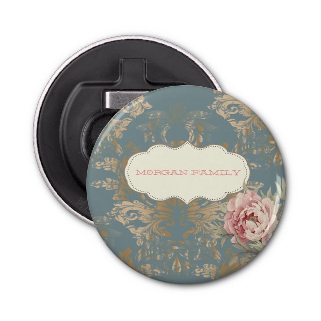 Chic Elegant Gold Damask Roses    Bottle Opener (Front)