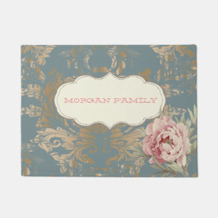 Chic Elegant Gold Damask Roses  Doormat