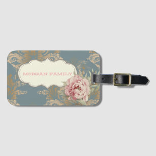 Chic Elegant Gold Damask Roses Luggage Tag