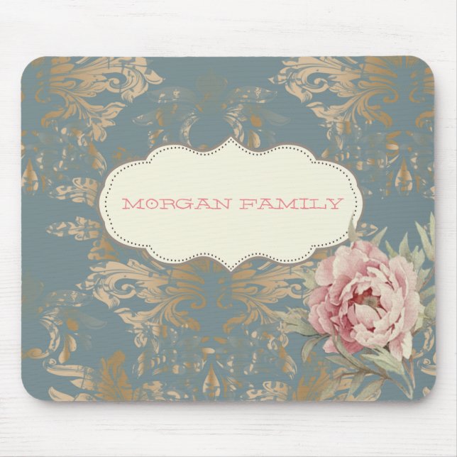 Chic Elegant Gold Damask Roses  Mouse Mat (Front)