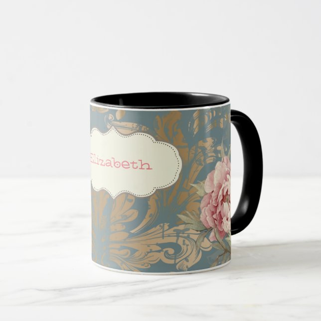 Chic Elegant Gold Damask Roses Mug (Front Right)
