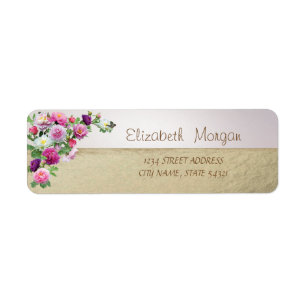 Chic Elegant,Gold,Flowers Address Label