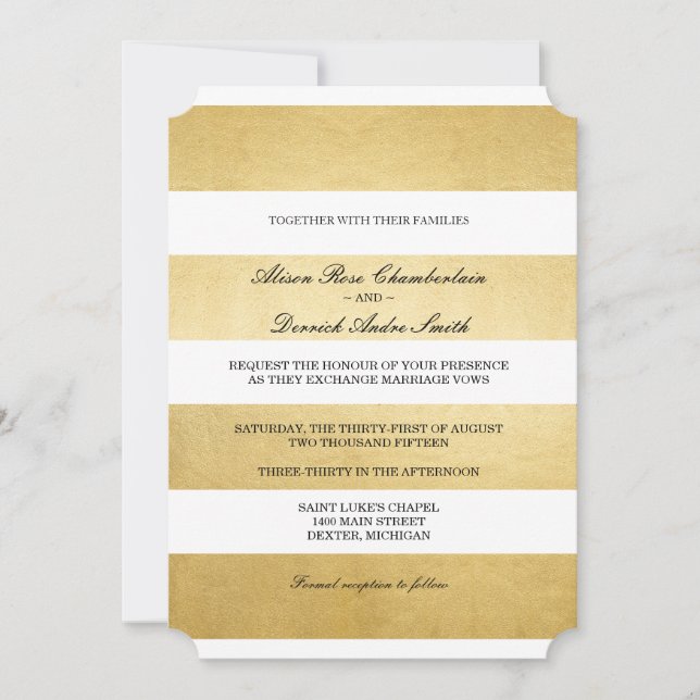 Chic Elegant Gold foil & white wedding invitation (Front)