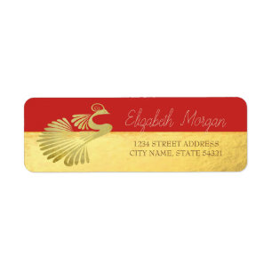 Chic Elegant,Gold Peacock, Red  Address Label
