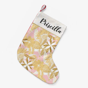 Chic Elegant Gold Pink White Flowers and Leaves Small Christmas Stocking