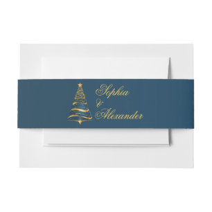 Chic Elegant Golden Christmas Tree Wedding Invitation Belly Band