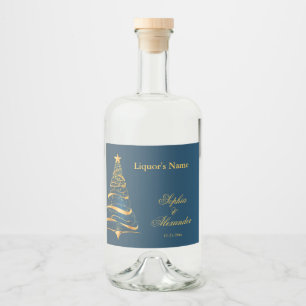 Chic Elegant Golden Christmas Tree Wedding Liquor Bottle Label