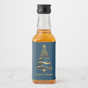 Chic Elegant Golden Christmas Tree Wedding Liquor Bottle Label