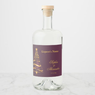 Chic Elegant Golden Christmas Tree Wedding Liquor Bottle Label