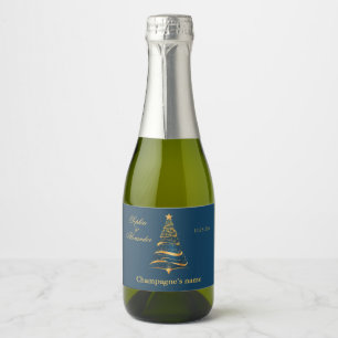 Chic Elegant Golden Christmas Tree Wedding Sparkling Wine Label