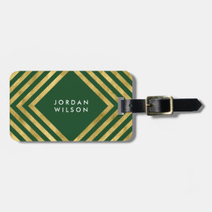 Chic Elegant Green Faux Gold Geometric Lines Luggage Tag