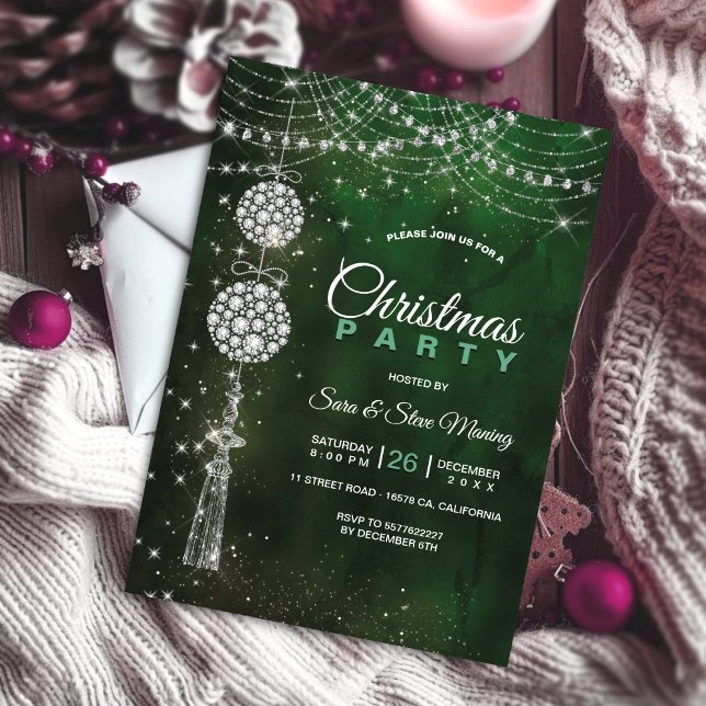 Chic elegant green ornaments Christmas Invitation (Creator Uploaded)