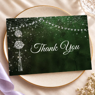 Chic elegant green ornaments thank you card