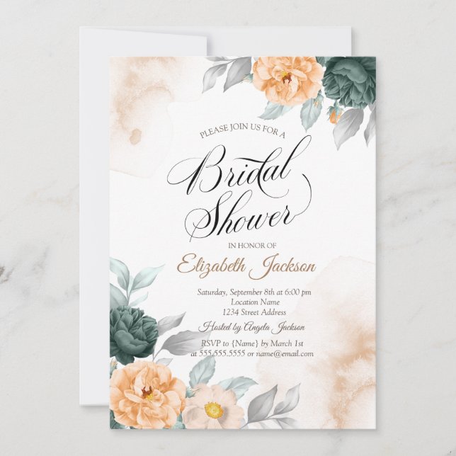 Chic Elegant Green Roses Bridal Shower Invitation (Front)