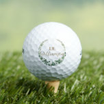 Chic Elegant Greenery Wreath Initial Name Golf Balls<br><div class="desc">(c) The Happy Cat Studio</div>