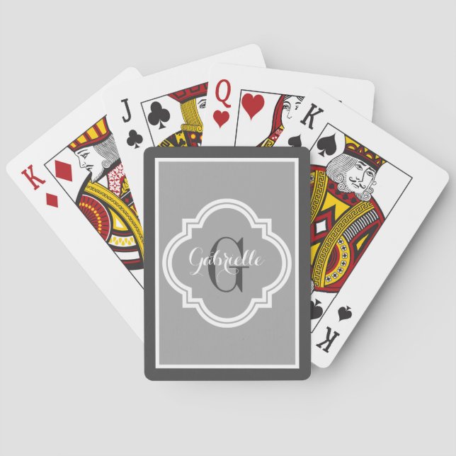 Chic Elegant Grey Charcoal Monogram Playing Cards (Back)