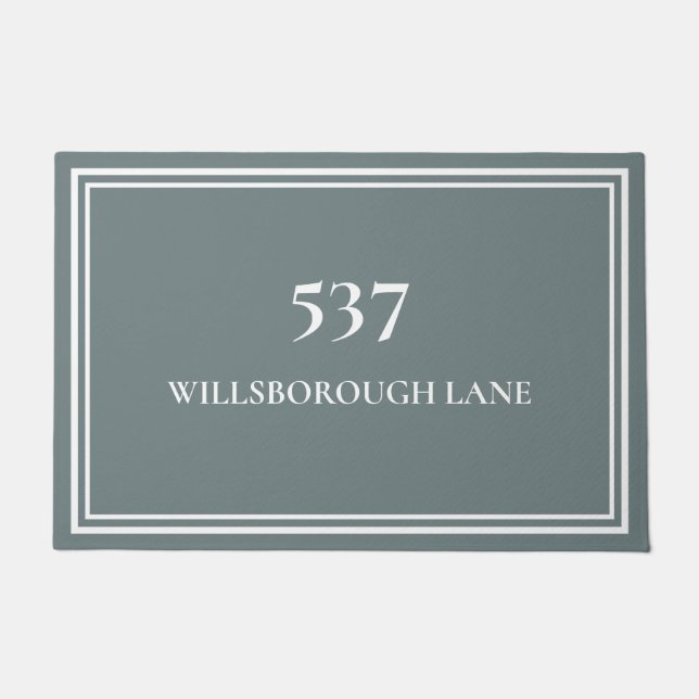 Chic Elegant Grey House Number Street Name Doormat (Front)