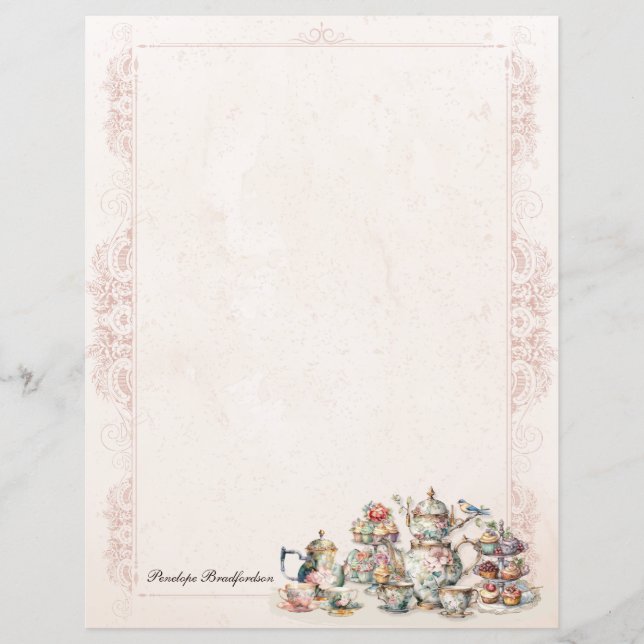 Chic Elegant High Tea Your Name Stationery Paper (Front)