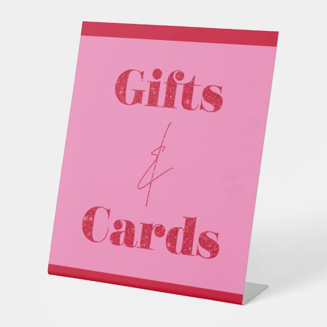 Chic Elegant Hot Pink Red Birthday Gifts Cards Pedestal Sign (Front)