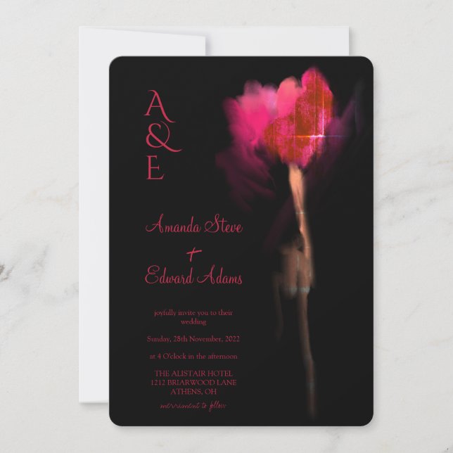 Chic Elegant Hot Red Tulip Floral Monogram Wedding Invitation (Front)