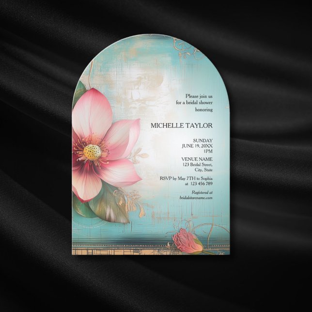 Chic Elegant Indian Pink Lotus Floral Bridal Invitation (Creator Uploaded)