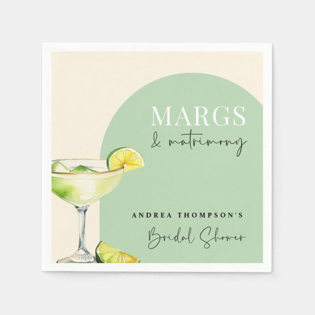 Chic Elegant Margs and Matrimony Bridal Shower Napkin (Front)