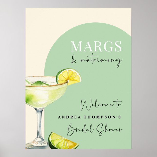 Chic Elegant Margs and Matrimony Bridal Shower Poster (Front)
