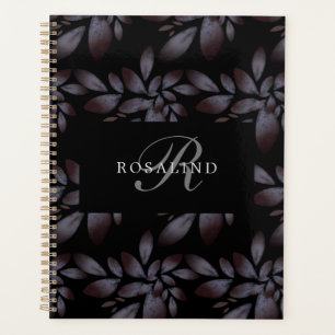 Chic Elegant Matte Floral Pattern Monogrammed Planner