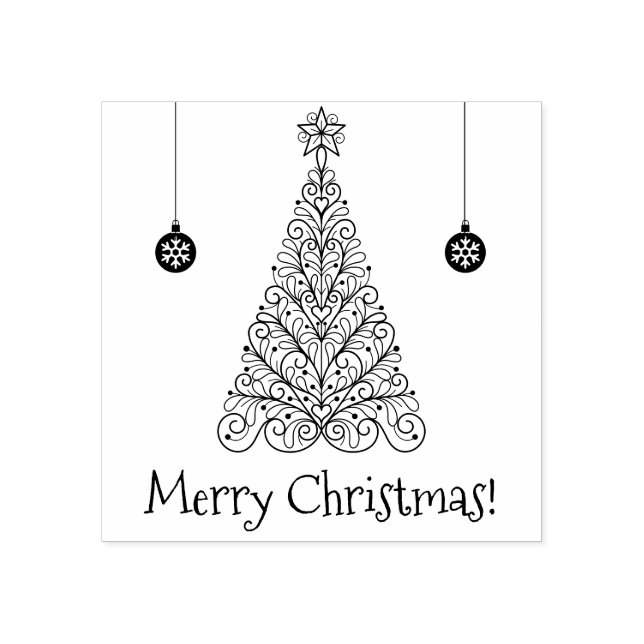 Chic & Elegant Merry Christmas | Christmas tree Rubber Stamp (Imprint)