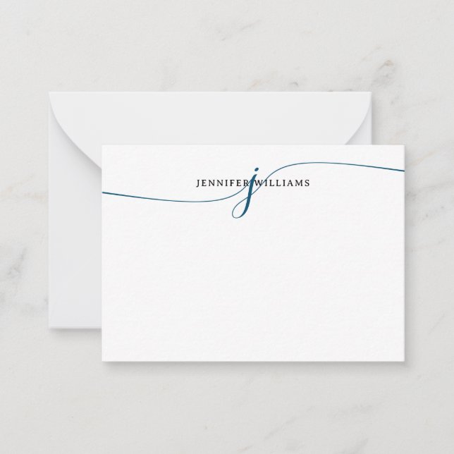 Chic Elegant Minimal Navy Blue Script Monogram Card (Front)