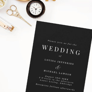 Chic Elegant Minimalist Black and White Wedding Invitation