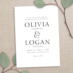 Chic Elegant Minimalist Type Black & White Wedding Invitation