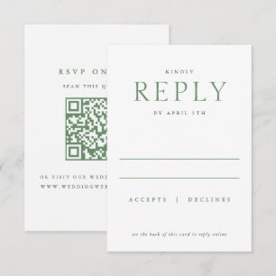 Chic Elegant Minimalist Type Sage & White Wedding RSVP Card