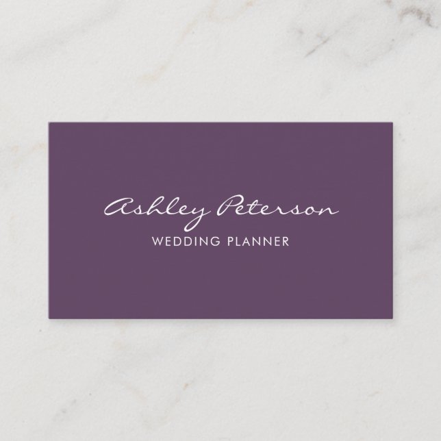 Chic Elegant Minimalist Violet Script Business Card (Front)