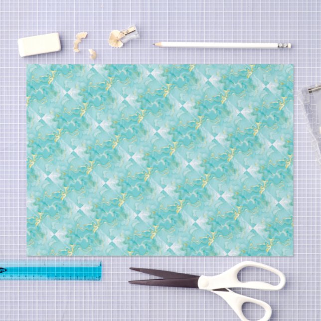 Chic Elegant Minty Green Gold Shell Decoupage  Tissue Paper (Craft)
