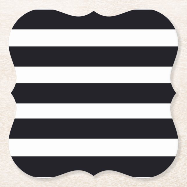 Chic Elegant Modern Black And White Stripes Paper Coaster (Front)