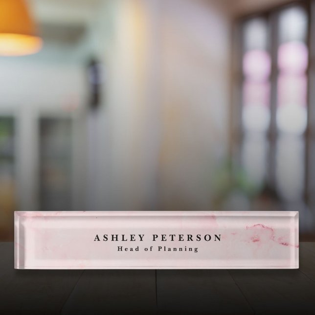 Chic Elegant Modern Pink Marble Personalised Nameplate (Chic Elegant Modern Pink Marble Personalized Desk Name Plate)