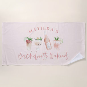 Chic elegant modern watercolor drinks bachelorette beach towel
