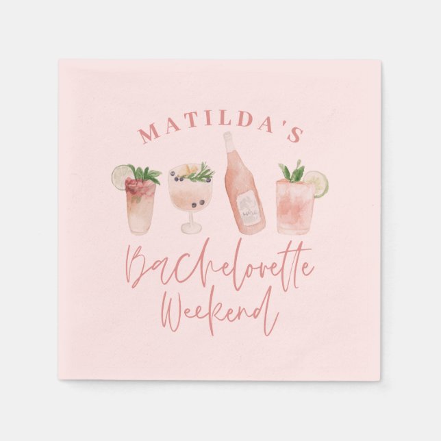 Chic elegant modern watercolor drinks bachelorette napkin (Front)