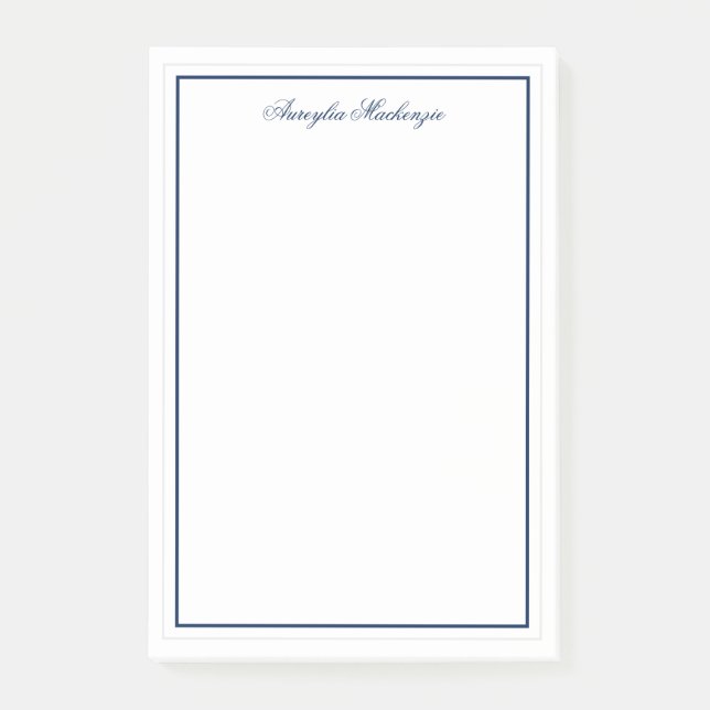 Chic Elegant Navy Blue Personalised Post-it Notes (Front)