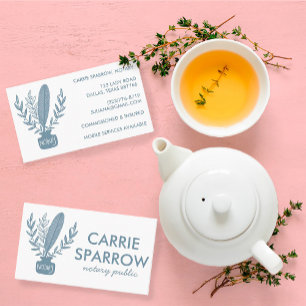 Chic Elegant Notary Public Inkpot Quill Botanical  Business Card