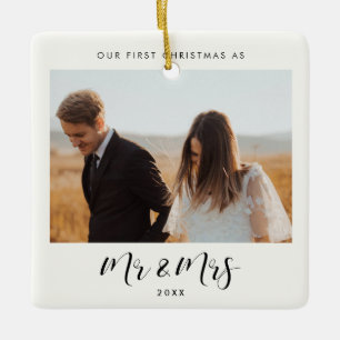 Chic elegant Our First Christmas as Mr & Mrs Ceramic Ornament