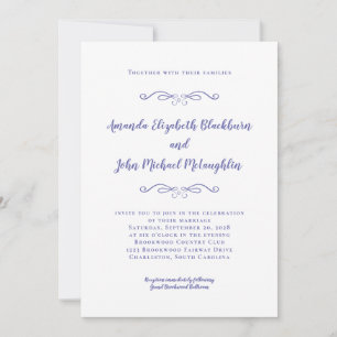 Chic Elegant Periwinkle Blue White Formal Wedding Invitation