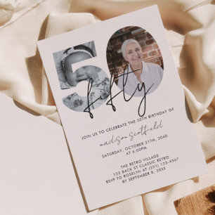 Chic Elegant Photo Script 50th Birthday Invitation
